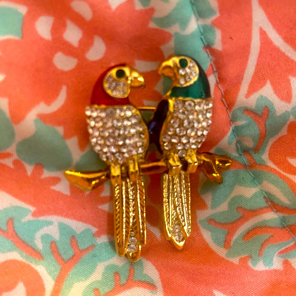 Swarovski Crystal Parrots Brooch Pin